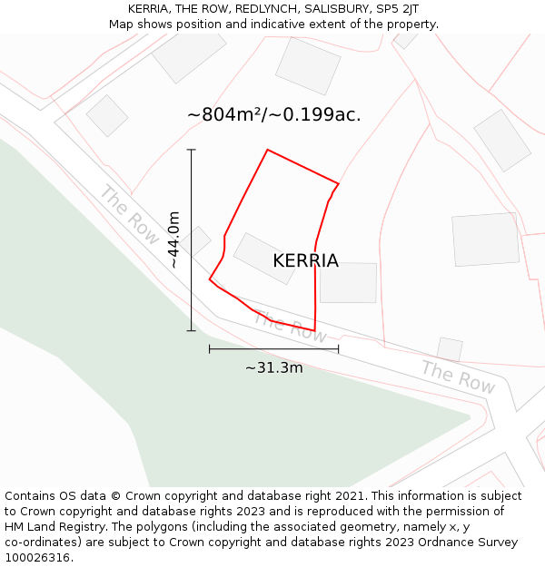 KERRIA, THE ROW, REDLYNCH, SALISBURY, SP5 2JT: Plot and title map