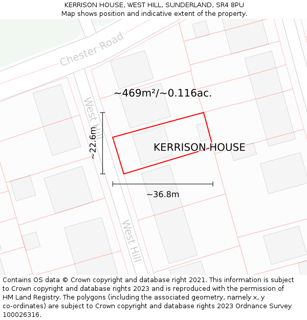 KERRISON HOUSE, WEST HILL, SUNDERLAND, SR4 8PU: Plot and title map