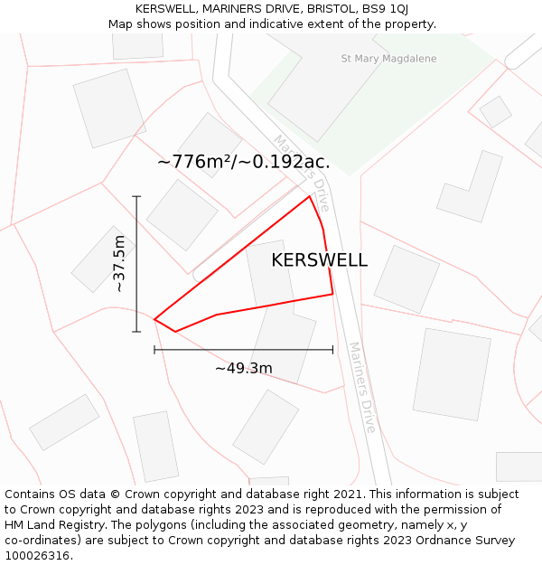 KERSWELL, MARINERS DRIVE, BRISTOL, BS9 1QJ: Plot and title map