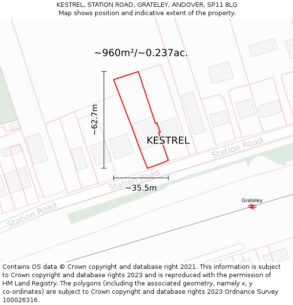 KESTREL, STATION ROAD, GRATELEY, ANDOVER, SP11 8LG: Plot and title map