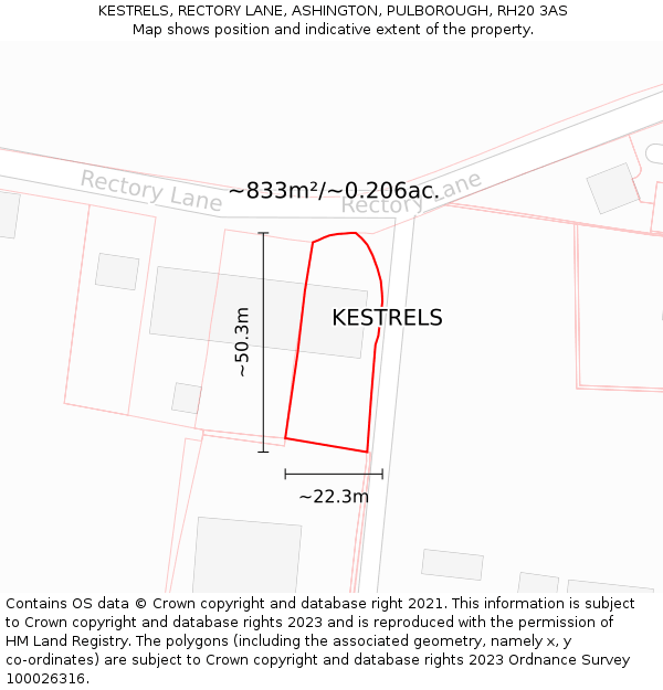 KESTRELS, RECTORY LANE, ASHINGTON, PULBOROUGH, RH20 3AS: Plot and title map