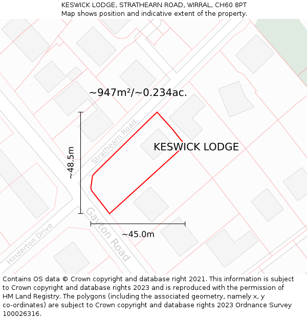 KESWICK LODGE, STRATHEARN ROAD, WIRRAL, CH60 8PT: Plot and title map