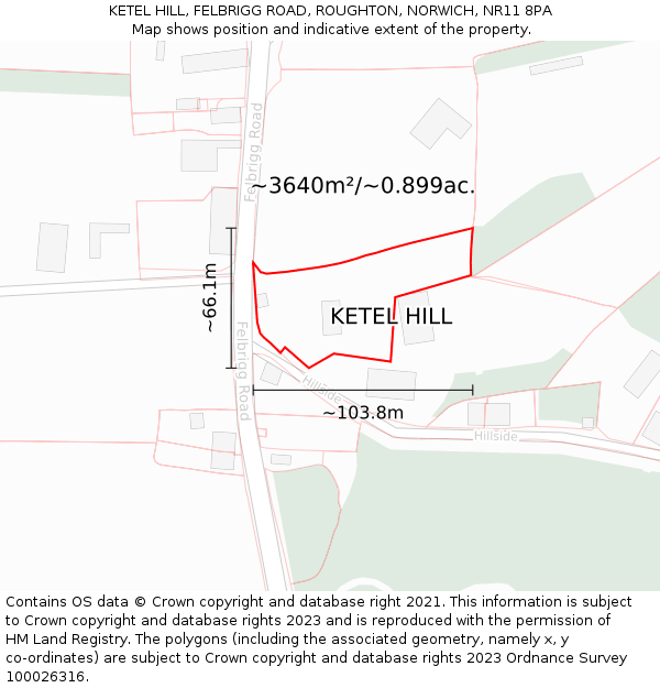 KETEL HILL, FELBRIGG ROAD, ROUGHTON, NORWICH, NR11 8PA: Plot and title map