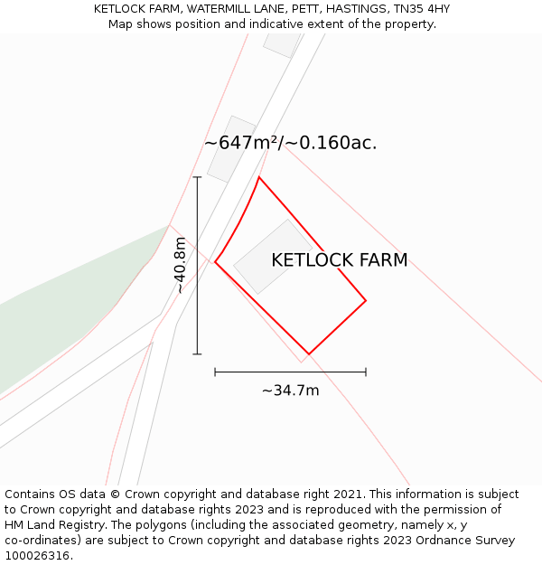 KETLOCK FARM, WATERMILL LANE, PETT, HASTINGS, TN35 4HY: Plot and title map