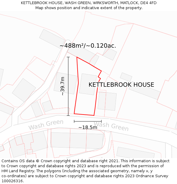 KETTLEBROOK HOUSE, WASH GREEN, WIRKSWORTH, MATLOCK, DE4 4FD: Plot and title map