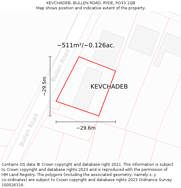 KEVCHADEB, BULLEN ROAD, RYDE, PO33 1QB: Plot and title map