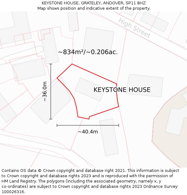 KEYSTONE HOUSE, GRATELEY, ANDOVER, SP11 8HZ: Plot and title map