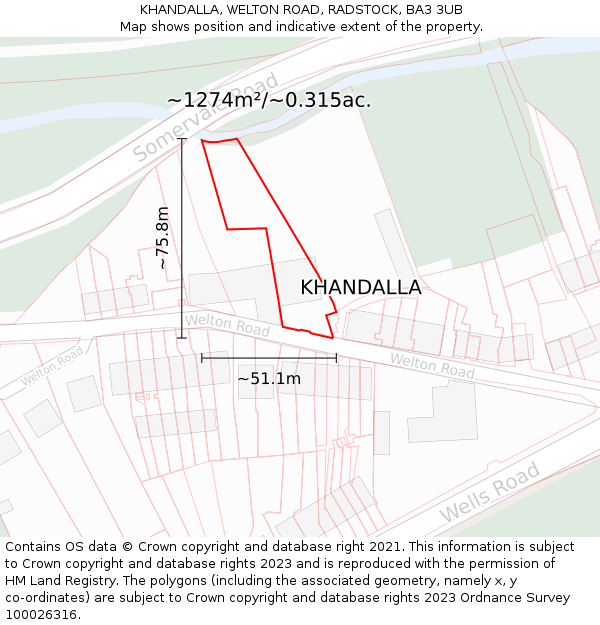 KHANDALLA, WELTON ROAD, RADSTOCK, BA3 3UB: Plot and title map