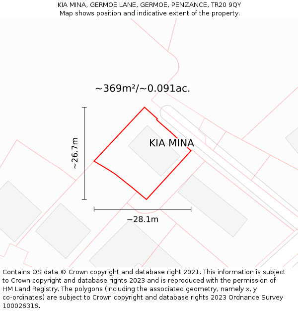 KIA MINA, GERMOE LANE, GERMOE, PENZANCE, TR20 9QY: Plot and title map