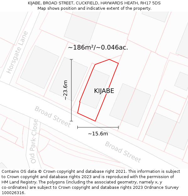 KIJABE, BROAD STREET, CUCKFIELD, HAYWARDS HEATH, RH17 5DS: Plot and title map