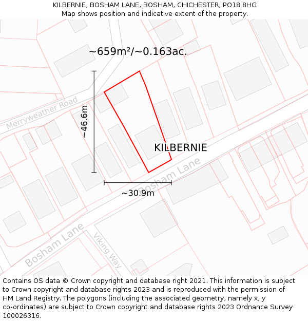 KILBERNIE, BOSHAM LANE, BOSHAM, CHICHESTER, PO18 8HG: Plot and title map