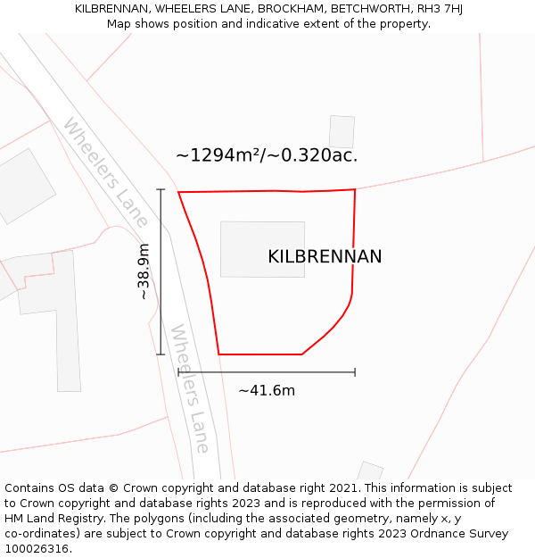 KILBRENNAN, WHEELERS LANE, BROCKHAM, BETCHWORTH, RH3 7HJ: Plot and title map