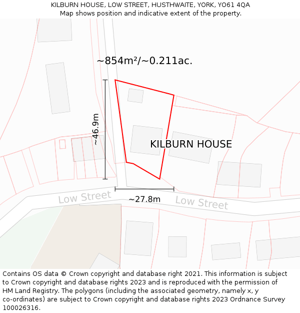 KILBURN HOUSE, LOW STREET, HUSTHWAITE, YORK, YO61 4QA: Plot and title map