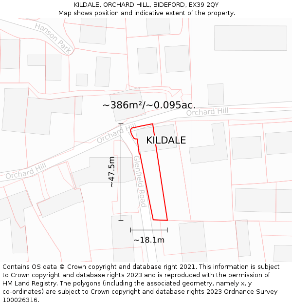 KILDALE, ORCHARD HILL, BIDEFORD, EX39 2QY: Plot and title map