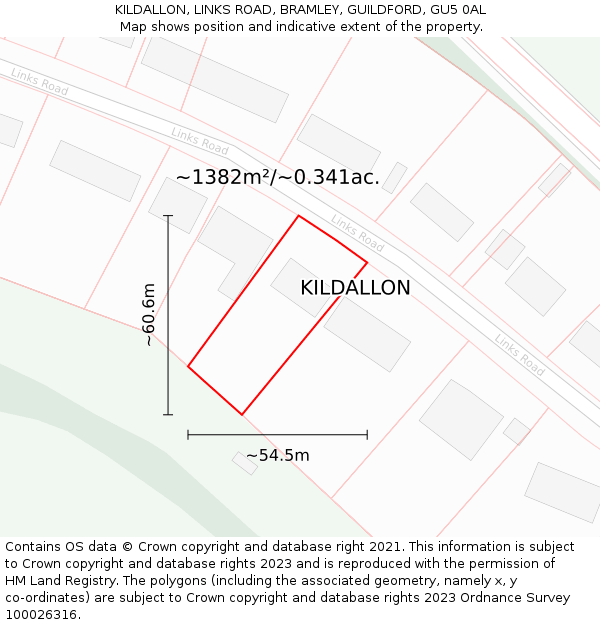 KILDALLON, LINKS ROAD, BRAMLEY, GUILDFORD, GU5 0AL: Plot and title map
