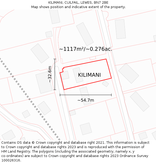 KILIMANI, CUILFAIL, LEWES, BN7 2BE: Plot and title map