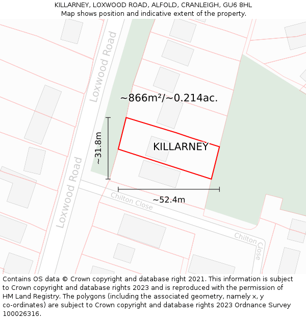 KILLARNEY, LOXWOOD ROAD, ALFOLD, CRANLEIGH, GU6 8HL: Plot and title map