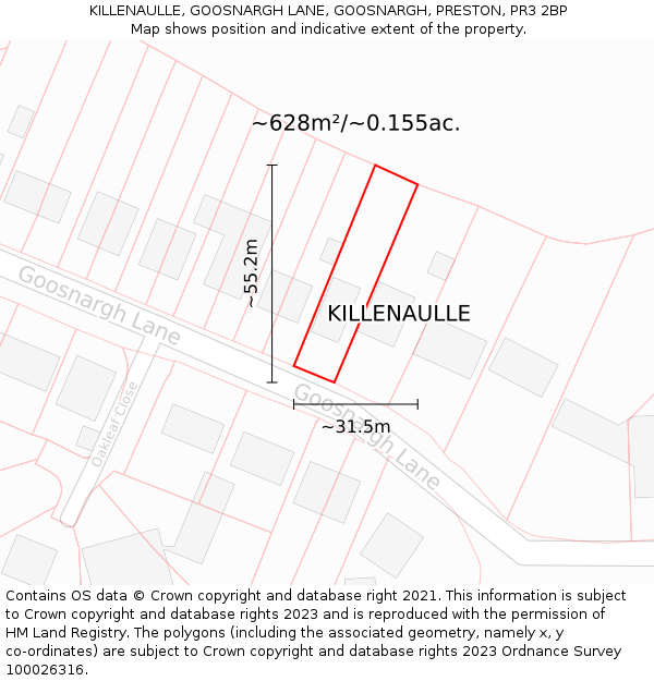 KILLENAULLE, GOOSNARGH LANE, GOOSNARGH, PRESTON, PR3 2BP: Plot and title map