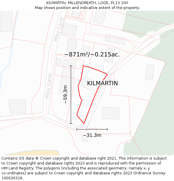 KILMARTIN, MILLENDREATH, LOOE, PL13 1NY: Plot and title map