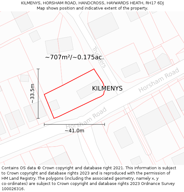 KILMENYS, HORSHAM ROAD, HANDCROSS, HAYWARDS HEATH, RH17 6DJ: Plot and title map