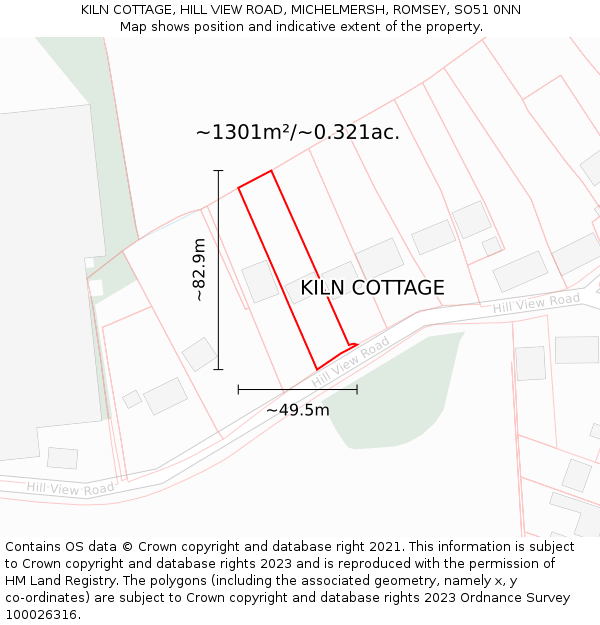 KILN COTTAGE, HILL VIEW ROAD, MICHELMERSH, ROMSEY, SO51 0NN: Plot and title map