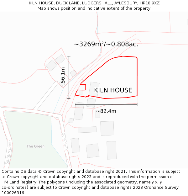 KILN HOUSE, DUCK LANE, LUDGERSHALL, AYLESBURY, HP18 9XZ: Plot and title map