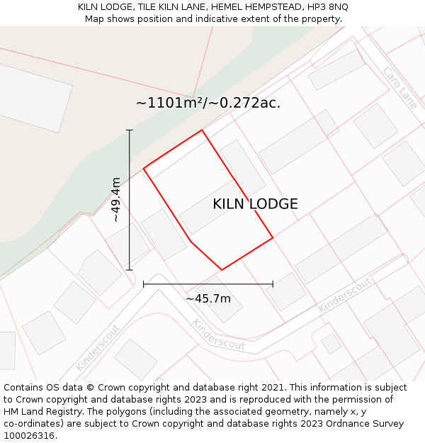 KILN LODGE, TILE KILN LANE, HEMEL HEMPSTEAD, HP3 8NQ: Plot and title map