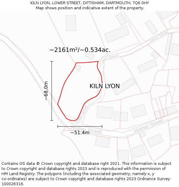 KILN LYON, LOWER STREET, DITTISHAM, DARTMOUTH, TQ6 0HY: Plot and title map