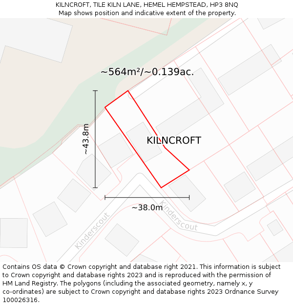 KILNCROFT, TILE KILN LANE, HEMEL HEMPSTEAD, HP3 8NQ: Plot and title map