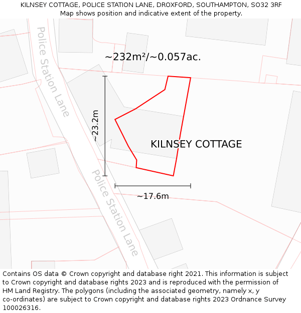 KILNSEY COTTAGE, POLICE STATION LANE, DROXFORD, SOUTHAMPTON, SO32 3RF: Plot and title map