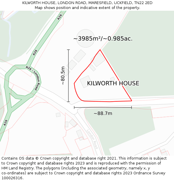 KILWORTH HOUSE, LONDON ROAD, MARESFIELD, UCKFIELD, TN22 2ED: Plot and title map