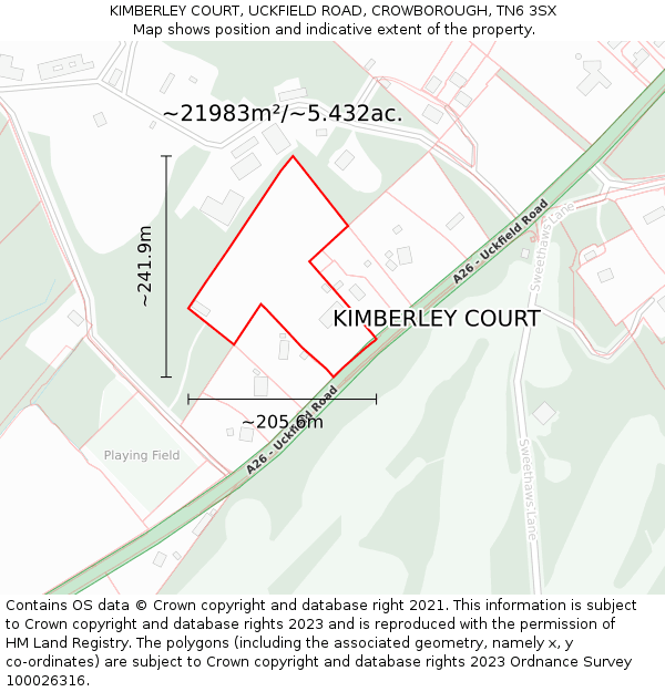 KIMBERLEY COURT, UCKFIELD ROAD, CROWBOROUGH, TN6 3SX: Plot and title map