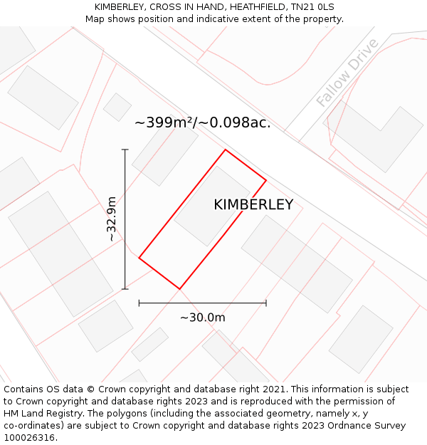 KIMBERLEY, CROSS IN HAND, HEATHFIELD, TN21 0LS: Plot and title map