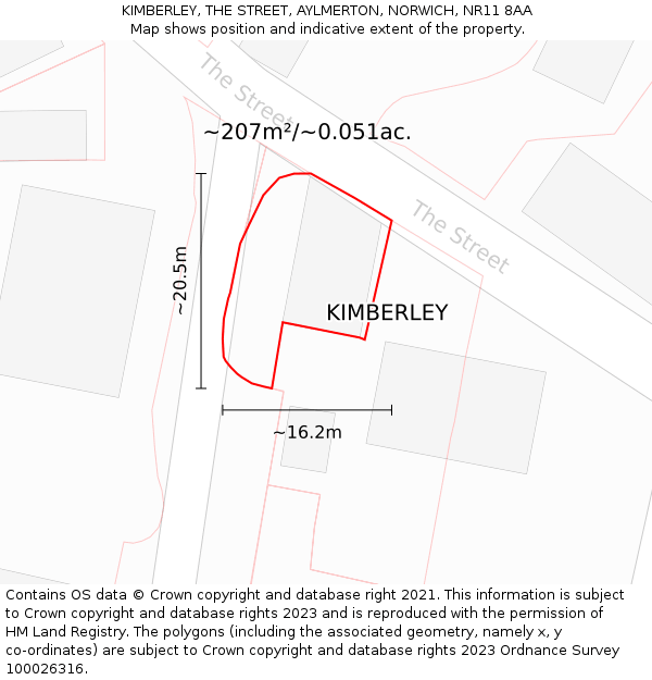 KIMBERLEY, THE STREET, AYLMERTON, NORWICH, NR11 8AA: Plot and title map