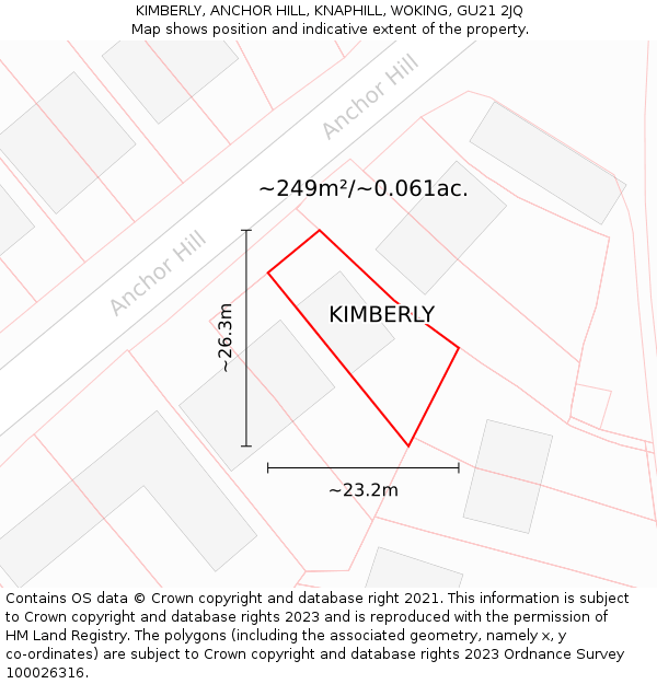 KIMBERLY, ANCHOR HILL, KNAPHILL, WOKING, GU21 2JQ: Plot and title map