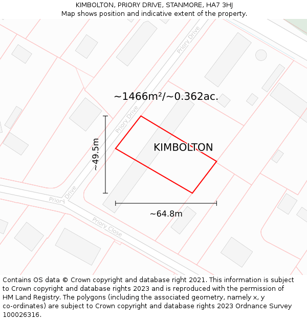 KIMBOLTON, PRIORY DRIVE, STANMORE, HA7 3HJ: Plot and title map