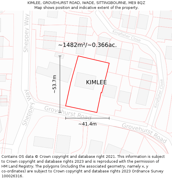 KIMLEE, GROVEHURST ROAD, IWADE, SITTINGBOURNE, ME9 8QZ: Plot and title map