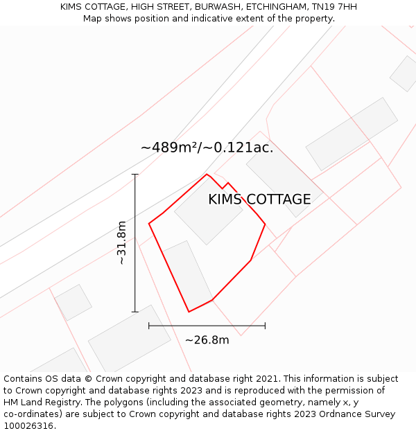 KIMS COTTAGE, HIGH STREET, BURWASH, ETCHINGHAM, TN19 7HH: Plot and title map