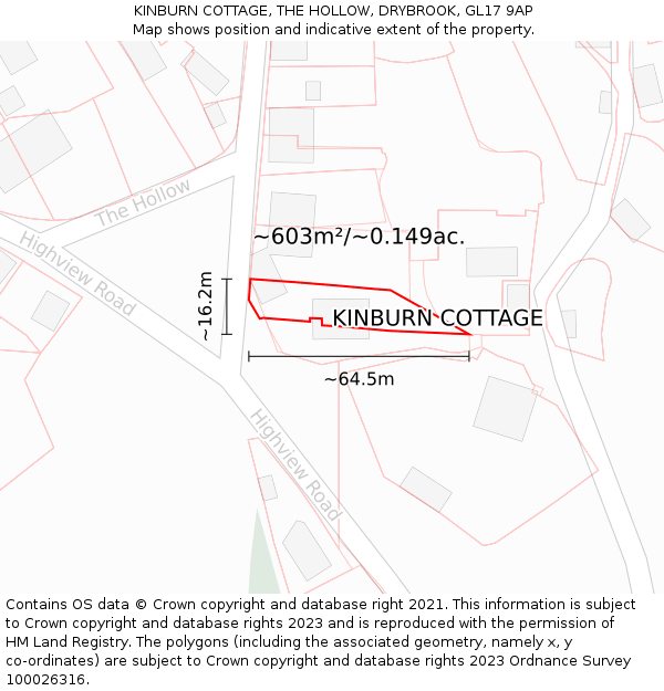 KINBURN COTTAGE, THE HOLLOW, DRYBROOK, GL17 9AP: Plot and title map