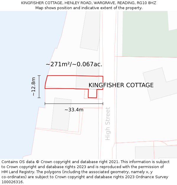 KINGFISHER COTTAGE, HENLEY ROAD, WARGRAVE, READING, RG10 8HZ: Plot and title map