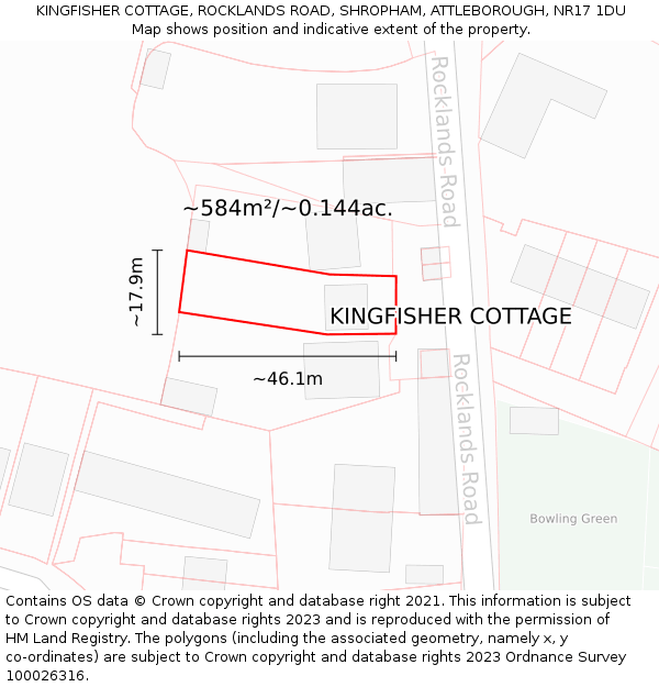 KINGFISHER COTTAGE, ROCKLANDS ROAD, SHROPHAM, ATTLEBOROUGH, NR17 1DU: Plot and title map