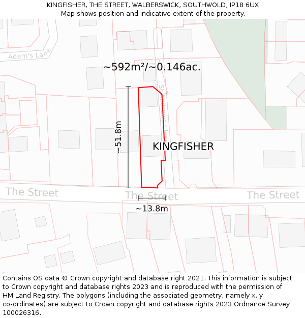 KINGFISHER, THE STREET, WALBERSWICK, SOUTHWOLD, IP18 6UX: Plot and title map