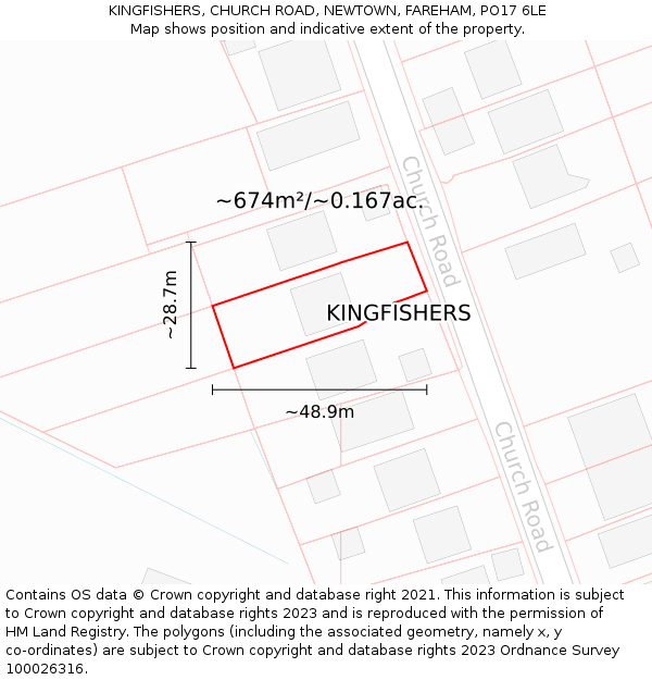 KINGFISHERS, CHURCH ROAD, NEWTOWN, FAREHAM, PO17 6LE: Plot and title map