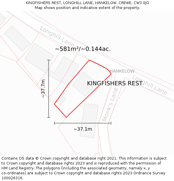 KINGFISHERS REST, LONGHILL LANE, HANKELOW, CREWE, CW3 0JG: Plot and title map