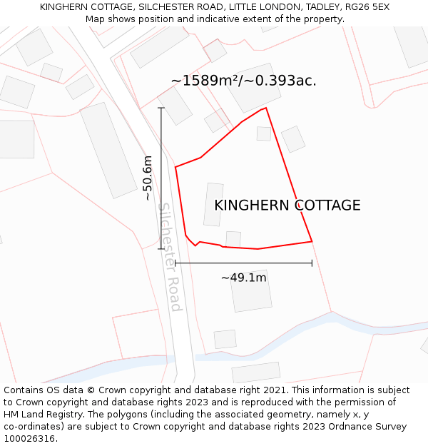 KINGHERN COTTAGE, SILCHESTER ROAD, LITTLE LONDON, TADLEY, RG26 5EX: Plot and title map