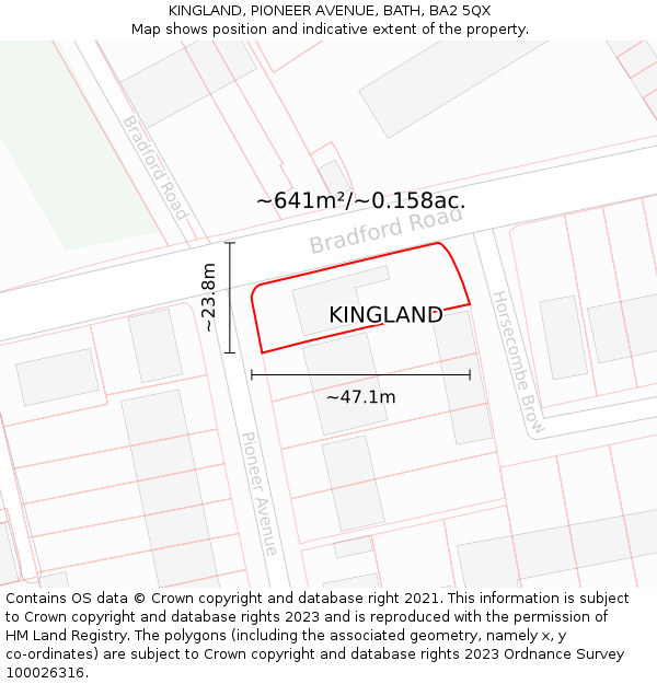 KINGLAND, PIONEER AVENUE, BATH, BA2 5QX: Plot and title map