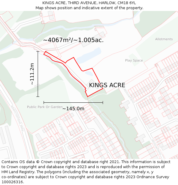 KINGS ACRE, THIRD AVENUE, HARLOW, CM18 6YL: Plot and title map