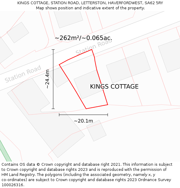 KINGS COTTAGE, STATION ROAD, LETTERSTON, HAVERFORDWEST, SA62 5RY: Plot and title map