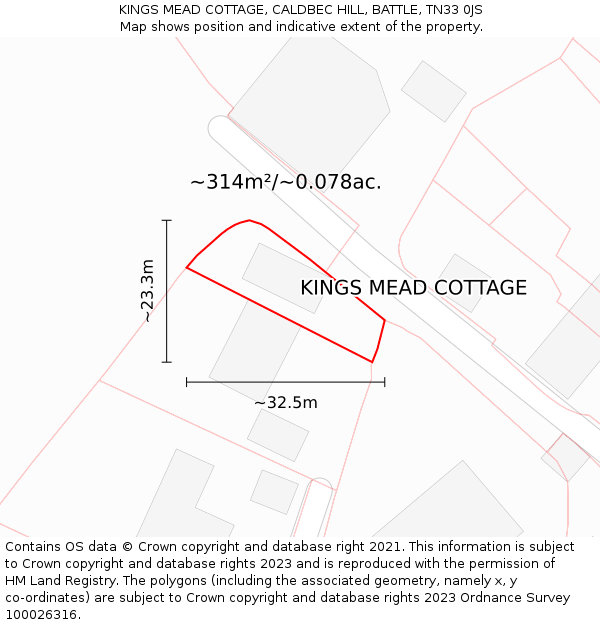 KINGS MEAD COTTAGE, CALDBEC HILL, BATTLE, TN33 0JS: Plot and title map