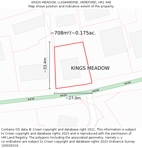 KINGS MEADOW, LUGWARDINE, HEREFORD, HR1 4AE: Plot and title map